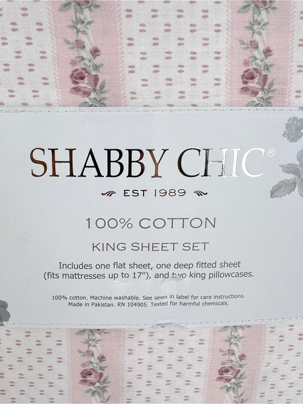 Shabby Chic Pink Floral King Sheet Set Soft 100% Cotton 4 Pc Set NEW
